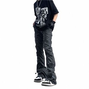 Nouveau pantalon noir rides homme harajuku punk streetwear hip hop fi vêtements pantalons tactiques décontractés y2k goth évasé y2QG #