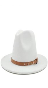 New Blackwhite Girl Wide Brim Hat Simple Top Top Panama Sólido Fedoras Gat For Men Women Wool Jazz Cap1371003