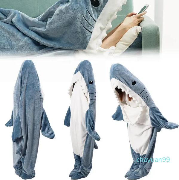 NOUVELLES couvertures dessin animé requin sac de couchage pyjamas bureau sieste requin couverture Karakal haute qualité tissu sirène châle couverture pour enfants adultes