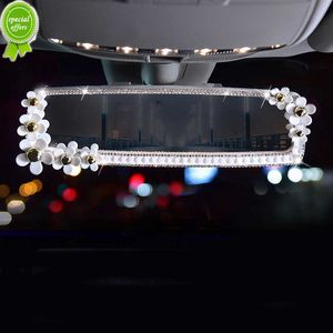 Nouveau Bling voiture diamant intérieur rétroviseur décoration marguerite fleur cristal voiture rétroviseur pour filles femmes Auto accessoires