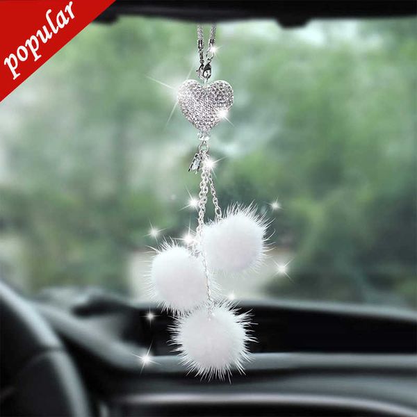 New Bling Car View Mirror Hanging Pendentif Coeur Rinestones Hairball Auto Rétroviseur Charmes Lucky Hanging Accessoires Intérieur