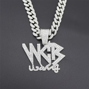 Nieuwe Bling Iced Out Cubic Zirkoon Cubaanse Link Chain Brief WCB Hanger Ketting Voor Mannen Hip Hop Sieraden Gift Drop2101