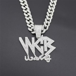 Nieuwe Bling Iced Out Cubic Zirkoon Cubaanse Link Chain Brief WCB Hanger Ketting Voor Mannen Hip Hop Sieraden Gift Drop279l