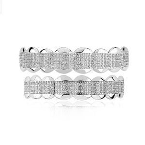 Nouveau Bling Micro paramètres CZ dents Grillz ensemble haut bas couleur argent grilles dentaire bouche Hip Hop mode bijoux rappeur bijoux