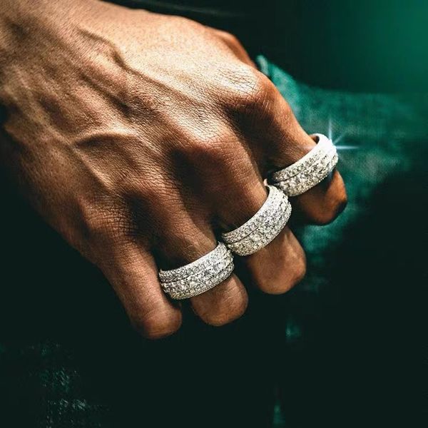 Nouveau bling rond cz charme anneau argent couleur glacée en zircone cubique hommes hommes hommes mode hip hop bijoux punk