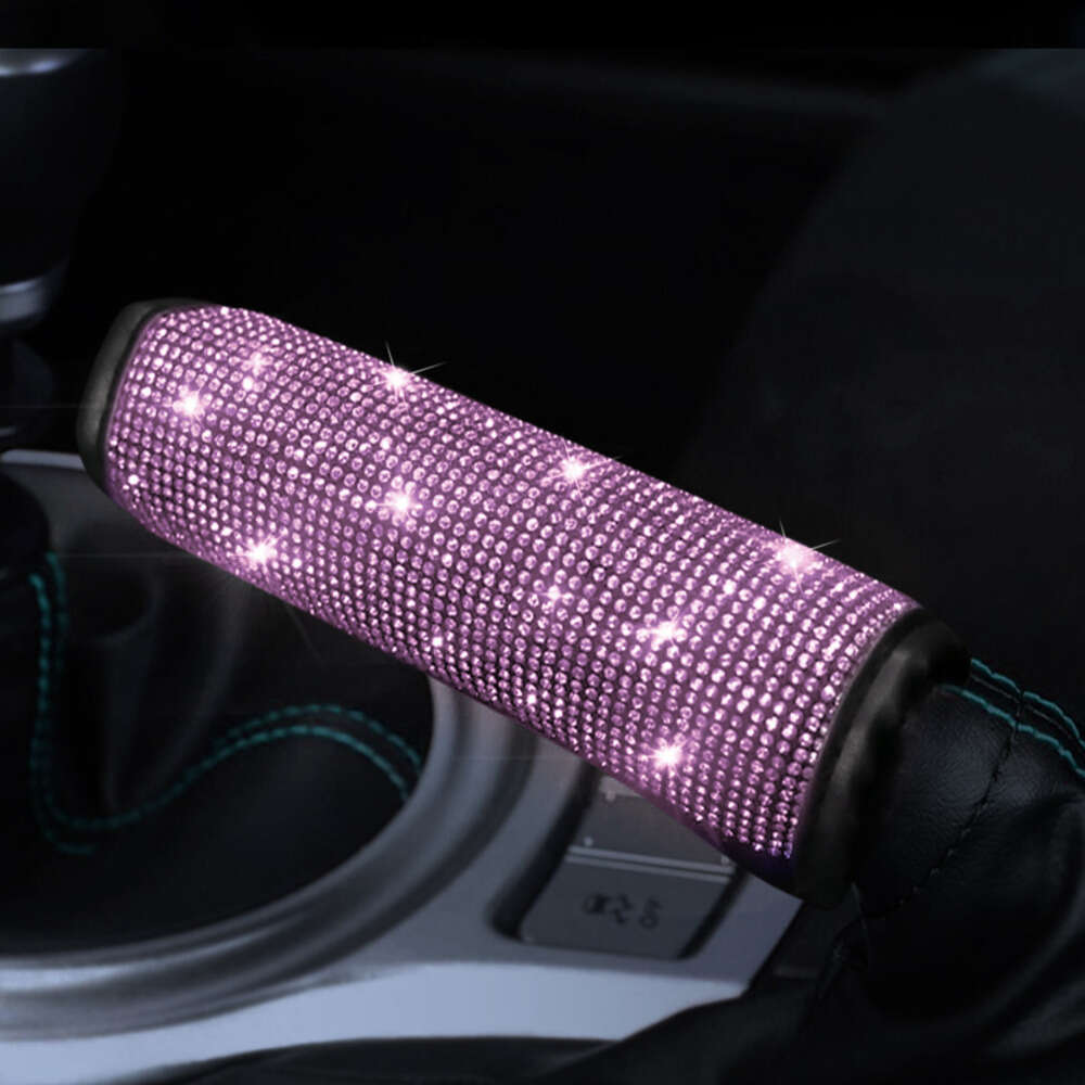 New Bling Women Car Accessories Auto Handbrake Gear Shift Rearview Mirror Armrest Cover Shoulder Pad Pink Rhinestone Decoration Set