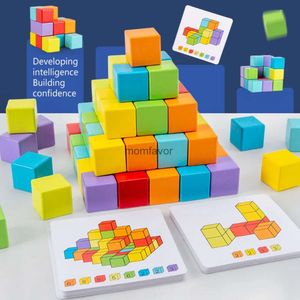 Nieuwe Blokken Kinderkubus Ruimte Denken Bouwstenen Voorschoolse 3D Puzzel Denken Training Onderwijs Montessori Hout Onderwijshulpmiddel Speelgoed