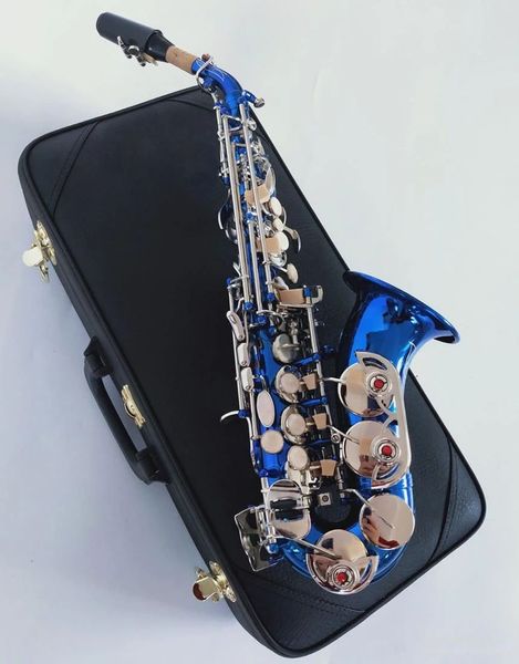 Nuevo saxofón soprano curvo plano azul 991 B, instrumento de jazz, superficie de llave chapada en oro, no se desvanece, saxo soprano profesional 01