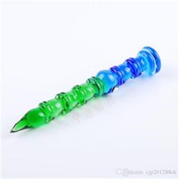 nouvelle verrerie de stylos en bambou bleu et vert, bongs en verre en gros, narguilé en verre, accessoires de pipe à fumée