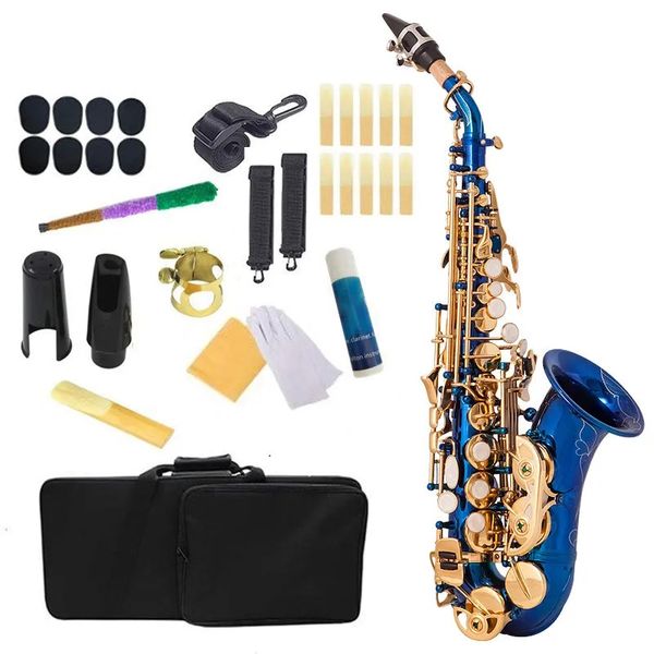 Nouveau Blue BB Professional Curbe Soprano Saxophone en laiton Gold Key Deep Graved Graved Professional-Wory Tone SAX Instrument