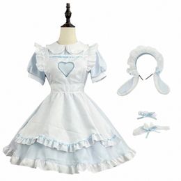 Nouveau bleu mignon coeur lolita Maid Dr Costumes Cosplay Love Girl Maid Dr Suit pour Waitr Maid Party Stage Costumes S -5XL G7OO #
