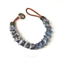 Nueva pulsera de cadena de tinte azul camisa vintage decorar pulsera de algodón y lino hecha a mano cinturón de tela