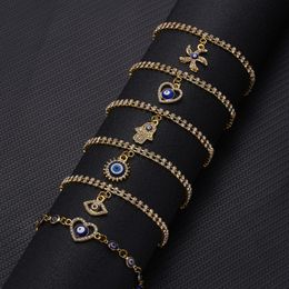 Nieuwe Blue Evil Eye Armbanden voor Vrouwen Hand Hart Starfish Charm Crystal Tennis Chain Bange Vrouwelijke Mode Party Sieraden Gift