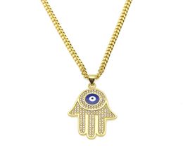 Nouveau collier pendentif bleu mauvais œil Hamsa main de Fatima charme longues chaînes cubaines pour femmes hommes Hip Hop mode bijoux 4792993