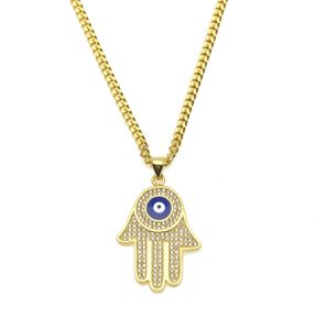 NIEUWE BLAUWE ELVEN EYE PENHENDANT Kettingen Hamsa Hand van Fatima Charm Lange Cubaanse ketens voor damesmannen Hip Hop Fashion Jewelry6306846