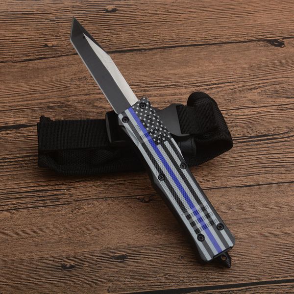 Neues A161 Autao Taktisches Messer mit blauem Flaggengriff, 440C, zweifarbige Tanto-Punktklinge, Griff aus Zn-Al-Legierung, EDC-Messer mit Nylontasche