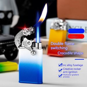 Nouveau bleu flamme Jet briquet métal culbuteur tigre Dragon torche briquet créatif coupe-vent Crocodile feu Conversion briquet