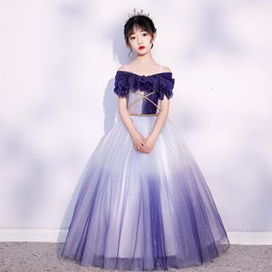 Nouvelles robes de fille de fleur bleue rougir des filles juniors robe de concours en dentelle à paillettes bébé fille en tulle