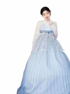 Nieuwe Blauwe Hanbok Voor Vrouwen Koreaanse Traditial Kostuum Minderheid Paleis Prestaties Hof Kleding Fr Bruiloft Dans Dr 126e #