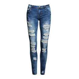 Nieuwe Blue Jeans Pancil Broek Vrouwen Hoge Taille Slanke Gat Gescheurde Denim Jeans Casual Stretch Broek Jeans Broek voor Women209w