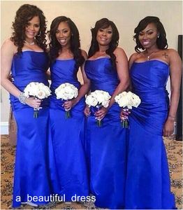 Nieuwe blauwe lange bruidsmeisje jurk formele jurken satijnen sweetheart zeemeermin bruidsmeisje bruiden bruidsmeisje jurken op maat gemaakt