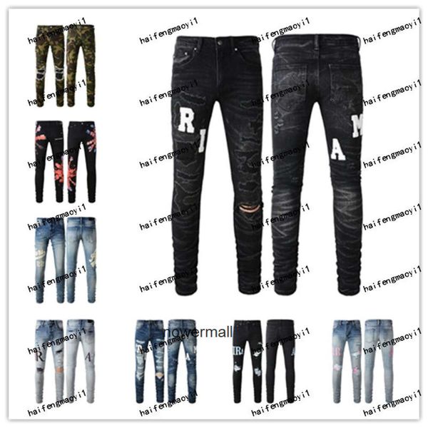 New Blue Man Amis Imiri amiiri Amari Men Designer Jeans Hole Light AMIRL AM Brand Italie Grey Italie Amirlies Long Pantal
