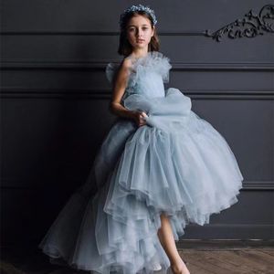 Nouveau bleu off-fleuriste robe fille plie anniversaire de mariage robes de fête