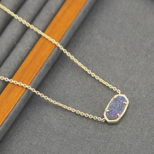 Nouveau bleu violet Druse pendentif colliers collier véritable plaqué or 18 carats pendentifs paillettes bijoux lettre cadeau avec sac à poussière gratuit