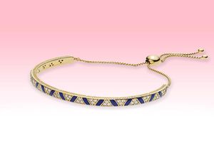 Nouveau bracelets plaqués en or Blue Stripe Femmes Bijoux de mariage pour 925 Bracelet en argent sterling avec boîte d'origine de haute qualité3257190