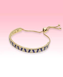 NOUVEAU Bracelets plaqués or à rayures bleues Femmes Bijoux de mariage pour bracelet en argent sterling 925 avec boîte d'origine de haute qualité2591043