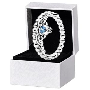 Nouvelle bague bleue Tiara Authentic Sterling Silver Women Jewelry Girlfriend Girlfriend pour les anneaux de la couronne avec coffret d'origine