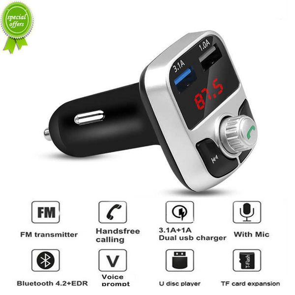 Nouveau Bluetooth 4.2 Kit voiture voiture lecteur MP3 mains libres transmetteur FM prise en charge carte TF U disque 3.1A rapide double chargeur USB adaptateur secteur