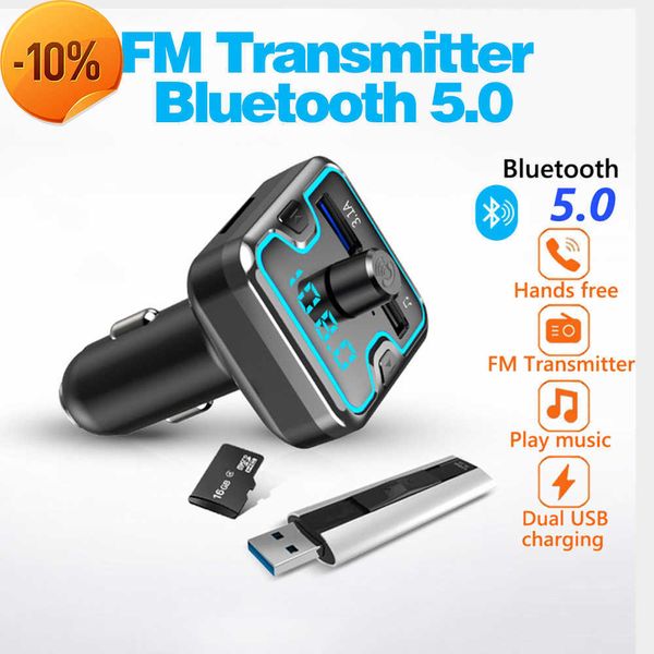 Nouveau Bluetooth 5.0 Transmetteur FM Adaptateur sans fil pour voiture Mic Récepteur audio Lecteur MP3 automatique 3.1A Double USB Chargeur de voiture rapide Accessoires