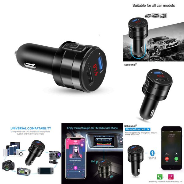 Nuevo Bluetooth 5.0 FM Transmisor rápido Carger inalámbrico RECEPTOR DE AUDIO DE AUDIO AUTO MP3 Player 3.1A Accesorios de autos USB duales