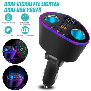 Nieuwe Bluetooth 5.0 QC3.0 Dual USB Charger 2 Way CAR Sigarettenaansteker Socket Socket Splitter Power Adapter Muziek spelen U Disk -ondersteuning