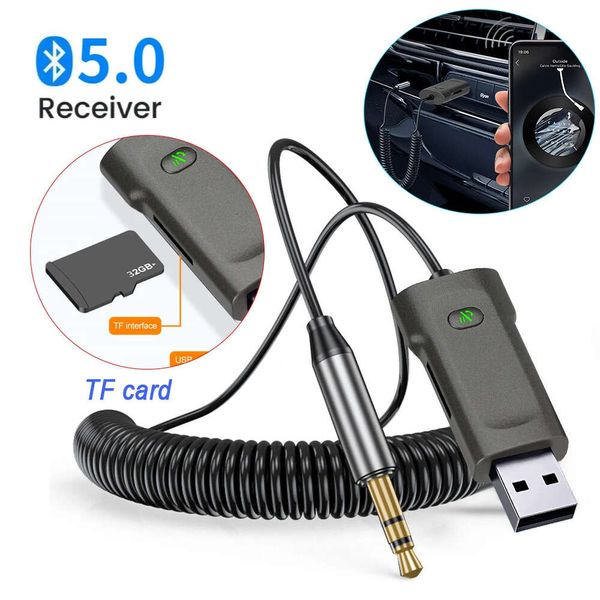 Nuevo Adaptador de Audio Bluetooth 5,3, receptor inalámbrico AUX Bluetooth para coche, adaptador USB a conector de 3,5mm, tarjeta TF, adaptador manos libres para altavoz de coche