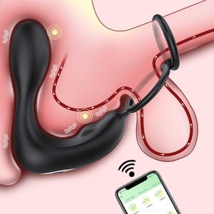 Nouveau Bluetooth App Mâle Prostate Masseur Vibrateur Double Anneau Retard Éjaculation Anal Plug Stimulateur Adult Sex Toys pour Hommes Couples 230316