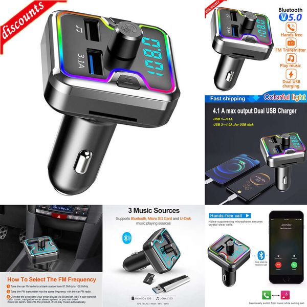 Nouveau Kit de voiture Bluetooth transmetteur FM mains libres de voiture Kit de voiture Bluetooth 5.0 lecteur modulateur MP3 carte TF récepteur AUX USB 3.1A chargeur rapide double USB