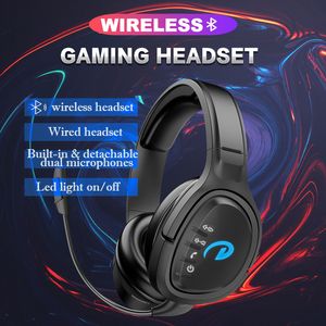 Draadloze hoofdtelefoon LED-licht bedrade headset met dubbele microfoons Bekabelde kabel Diepe bas HiFi stereo gaming-headsets voor pc, SMARTPHONE, IPAD ENZ.