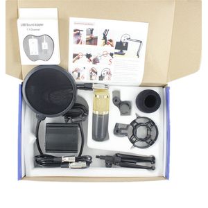 Nouveau microphone à condensateur BM800 cardioïde Pro Audio Studio micro d'enregistrement vocal + alimentation fantôme 48V + support de bureau + adaptateur de son USB