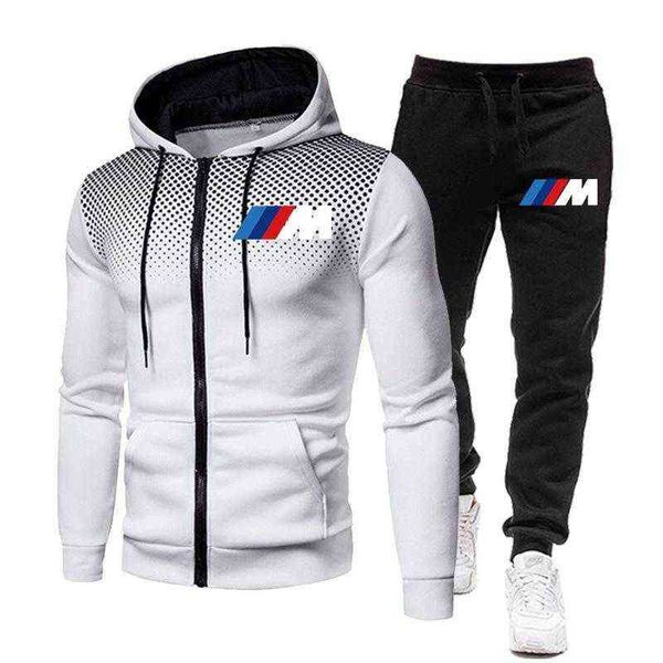 Nouveau BMW Hommes de Football Ensembles Zipper Hoodie + Pantalon Deux Pièces Casual Survêtement Homme Sportswear Gym Marque Vêtements Survêtement G1217