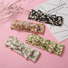 Nieuwe Bohemia Elastische Gedrukte bloem Kids Ribbon Hoofdband Pasgeboren baby Knoop BOWS Hoofdwrits Babymeisjes Hoofdkleding Leuke geschenken Foto Props 1580