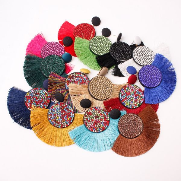 Boucles d'oreilles bohème en perles pour femmes, pendentif et lustre, mode créative, ventilateur, goutte, strass colorés, 14 couleurs, vente en gros