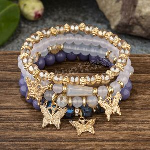 Nieuwe Boheemse Armbanden Set Creatieve Dames Sieraden Vlinder Hanger Kristal Multi Gelaagde Kralen Mode Armband