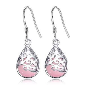 Nieuwe Boheemse opaalsteenbloem 30% verzilverde bengelen oorbellen voor vrouwen roze witte edelsteen druppel oorrang
