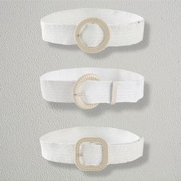 Ceinture tressée en paille blanche style bohémien pour femmes, accessoire d'été en paille PP tissée, Style plage, large, élastique, accessoire de vêtements, tendance, nouvelle collection