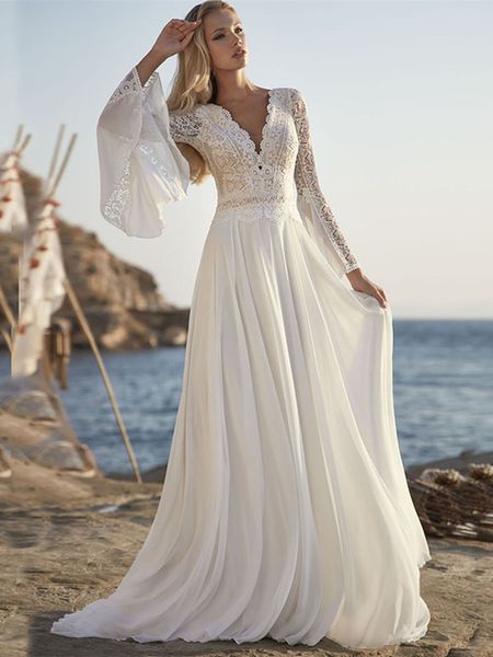 New Boho Butterfly Manches Robe de mariée en V V-Neck en dentelle appliuqes Backless Murle Beach Bridal Bridal Robes Bride Vestido de Novia