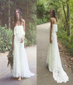 Nouvelles robes de mariée boho avec fermeture à glissière sans bretelles longues en dentelle complète d'été