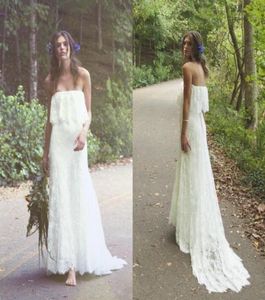 Nouvelles robes de mariée boho avec fermeture à glissière sans bretelles longues en dentelle en dentelle complète d'été