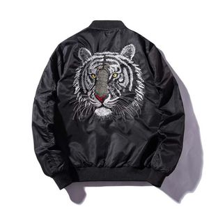 Nuevas chaquetas Bomber para hombre, chaqueta bordada con tigre blanco dorado, chaqueta Bomber para piloto MA1 para hombre, abrigos finos bordados para hombre